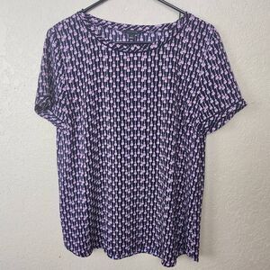 Ann Taylor Purple Tassel Print Pullover Blouse Medium (5056)